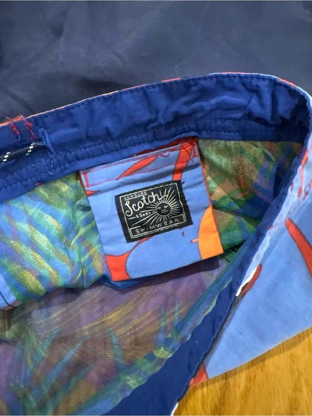 Scotch & Soda Navy Swim Trunks with Coral Tropical Waistband